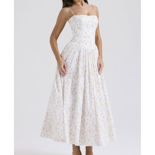 Image of Women's Long Halter Dresses Square Neck Ruffle Hem A-Line Suitable for Coctail Club Night Out Dresses