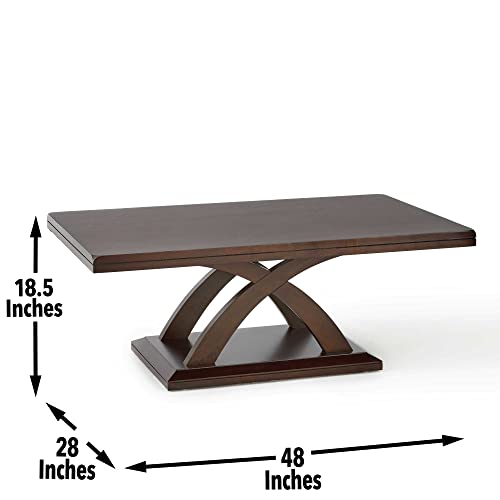 Steve Silver Company Jocelyn Rectangle Cocktail Table, Cross Leg Decorative Base and Double Edge Top, Hardwood Solids, Living Room, 48\" W x 28\" D x 18\" H, Brown