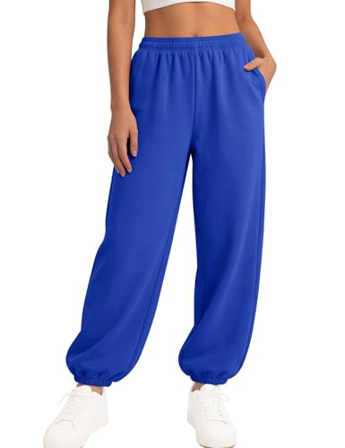 LOMON Sweatpants Women Fleece Joggers Wide Leg Sweat Pants Baggy Gym Workout Sweatpant Winter Spring Inner Drawstring Clothes with Pockets (Royal Blue S)
