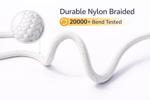 Image of USB Type-C to Type-C Cable, 120W PD Fast Charging, 1.5 Meter, 5 Core Nylon Braided, White, compatible with iPhone 15 /16, Samsung Galaxy S24 /S23 (1, 150, Centimeters)
