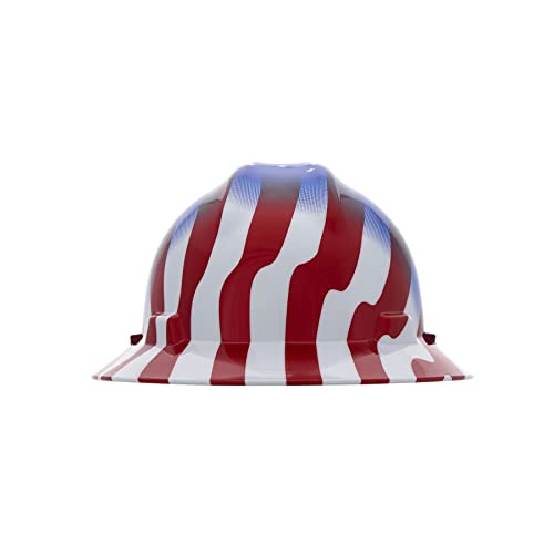 Msa 10071157 Freedom Series V-Gard Full-Brim Hard Hat With Fas-Trac Iii Ratchet Suspension, Polyethylene Shell, Self Adjusting Crown -Straps Standard Size In Stars & Stripes #TOP6