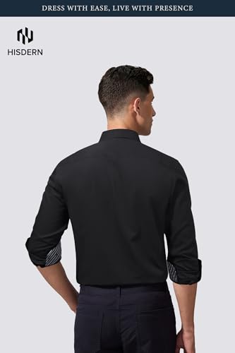 Image of HISDERN Mens Business Dress Shirts Long Sleeve Casual Button Down Shirt Formal Inner Collar Contrast Shirt for Men Wedding