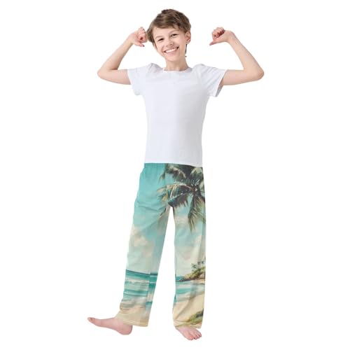 Boys' Pants Beach Palm Tree Painting Long Bottoms Jogger Pants Elastic Waist Trousers with Pockets S-XL2