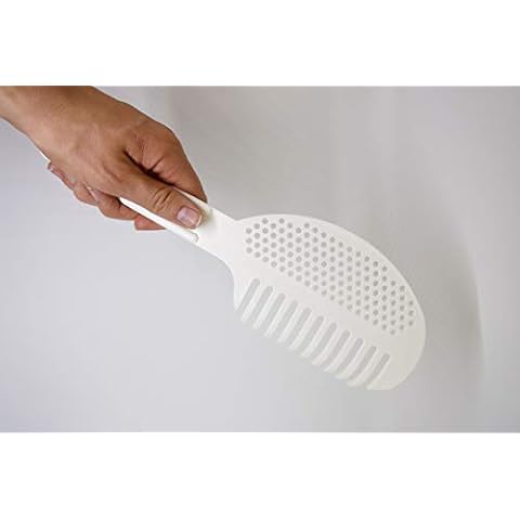 Gadjit Pasta Strain & Serve Pot Strainer, Two-sided Kitchen Tool, One Side Strains Water out of Pasta, the Other Side Lifts and Serves Pasta | A Must-Have for Every Kitchen (White) Cover