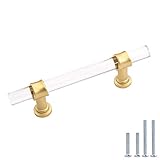 10 Pack | Peaha Acrylic Drawer Pulls Kitchen Cabinet Handle Gold Dresser Drawer Pull Brushed Brass...