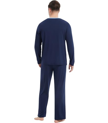 Image of NACHILA Pajamas for Men-Viscose Made from Bamboo, Long Sleeve Pajamas Set Comfy Sleepwear Pants Soft V Neck Pjs with Pockets