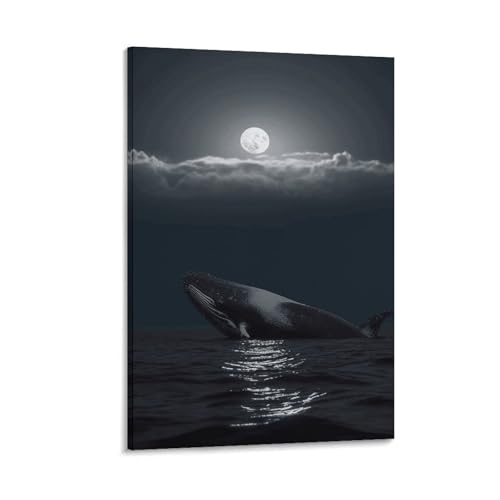 Peinture sur toile baleine pleine lune poster décoration murale