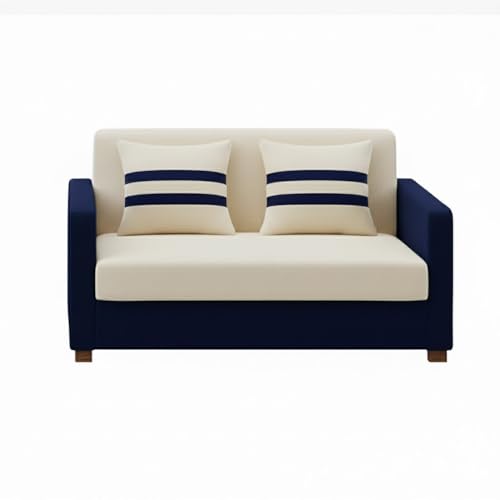 Image of FURNY Lifestylio 2 Seater Fabric Sofa Set (Cream-Dark Blue) Premium Velvet Finish | Ideal for Living Rooms, Offices