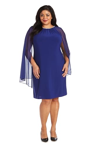 Image of R&M Richards Women's Knee-Length Glitter Sequin Lace Dress W /Sheer Asymmetric Poncho Overlay | Evening Cocktail Attire