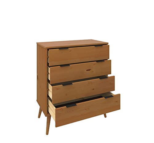 Alice 4 Drawers Chest Caramel Solid Wood Dresser For Bedroom | Elegant Chest Of Drawers|Bedroom Set Or Tv Stand For Kids Rooms #TOP5