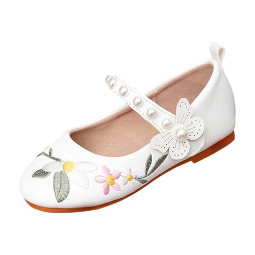 IWIHMIV Toddler Girls Dress Shoes Bow Pearl Comfortable Lightweight School Non Slip Soft Bottom Flat Shoes