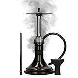 Chicha EL-BADIA® Fusion – 46 cm – Grande Chicha Moderne & Futuriste en Aluminium avec Vase en Verre, Diffuseur Amovible, Purge 360°, Tuyau & Foyer en Silicone – Shisha Premium – Set Complet (Black)