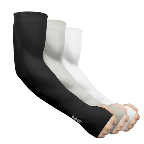 beister 6/3 Pairs UV Protection Cooling Arm Sleeves for Women Men Long Sunblock Protective Cycling Arm Cover 3 Pairs With Thumb Hole (Black/White/Grey) One size fit all