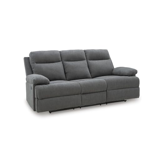 Signature Design by Ashley Yarrow Lane Classic Chenille Manual Pull Tab Reclining Sofa with Drop Down Table and USB Charging, Gray