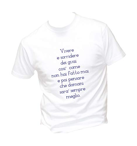  T-Shirt Uomo Cotone Basic Super vestibilità Top qualità - Vivere - Divertente Humor Made in Italy (Bianco, XL)