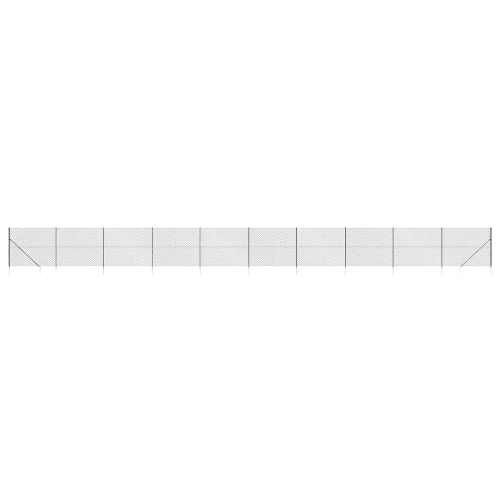 PVC Coated Chain Link Fence 1.4x25 m with Spike Anchors, Anthracite Steel Wire Mesh for Se Barrier and Animal Enclosure