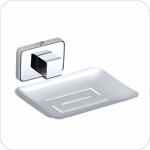 Image of Premium Stainless Steel Wall Mounted Soap Dish for Bathroom and Kitchen | Rustproof Chrome Finish Soap Holder Case with Drain Holes | Square Modern Soap Stand Bracket (Square-38 06)