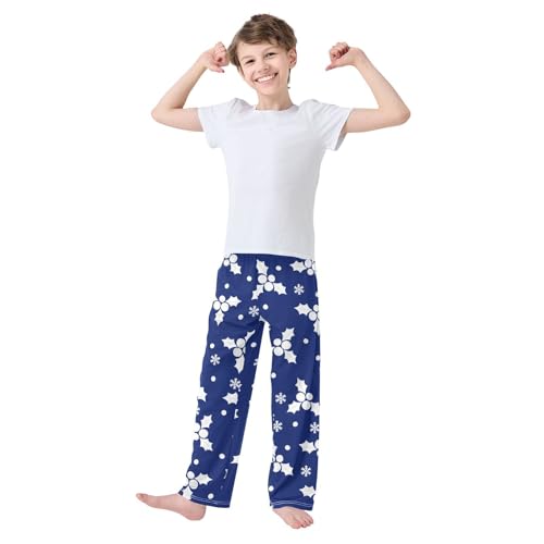 Boys' Pants Christmas Berries Blue Holiday Long Bottoms Jogger Pants Elastic Waist Trousers with Pockets S-XL2