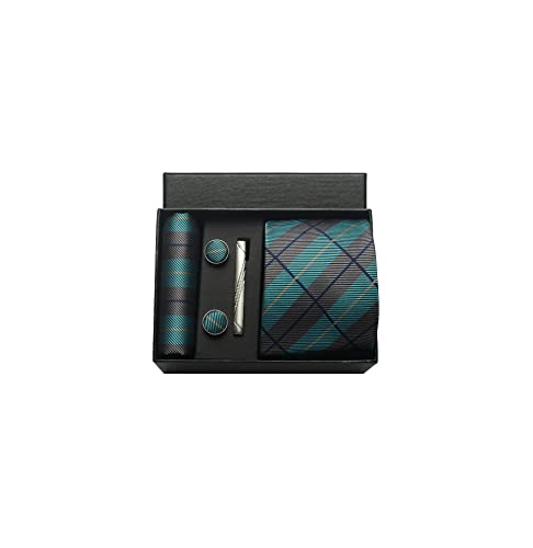 Image of Striped Plaid Polka Dot Mens Tie Formal Necktie Pocket Squares Ties Clips Cufflinks Classic for Men Set
