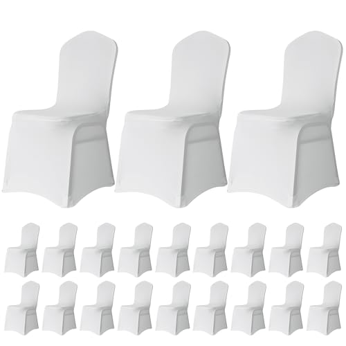 Trimming Shop Lot de 50 housses de chaise blanches en élasthanne pour devant plat, tissu extensible, amovible et lavable pour décoration de mariage, banquet,...
