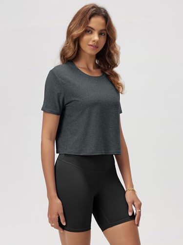 Image of ODODOS Women's Performance Cropped Tee Ultra Soft odSTRATUM Tech Short Sleeve Relaxed Top Crew Neck T-Shirts