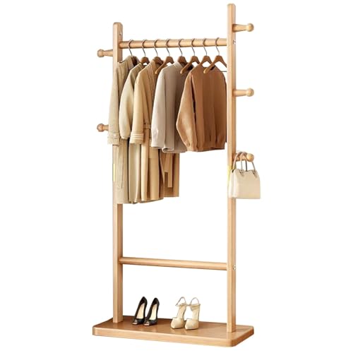 Elegante árbol de pasillo de madera de 162 cm, perchero y zapatero con 5 ganchos y 2 estantes, organizador versátil para dormitorio o sala de estar