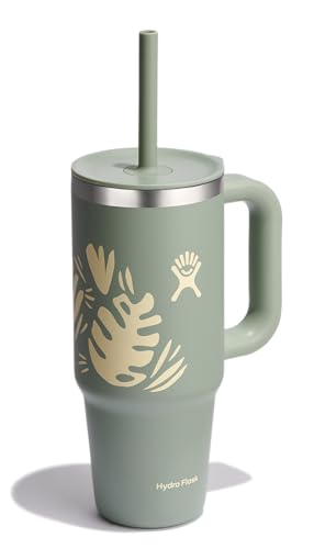 Image of Hydro Flask 24 Oz Travel Tumbler with Handle, Lid and Straw - Insulated Stainless Steel in 24 Oz Botanical Bliss Green