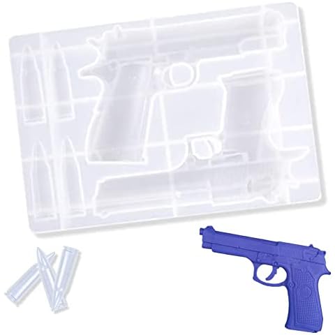 Pireunthera Epoxy Resin Mould DIY Silicone Moulds Chocolate Candy Mold Gun Pistol Shell Bullet Shap Baking Mold Non-Stick Silicone Casting Mold Rectangle Cake Mold Cupcake Topper Decor,Transparent Cover