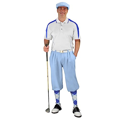 Styles To Go - Mens Light Blue, White, and Royal Complete Golf Outfit - Waist Size 42 - Shirt Size X-Large