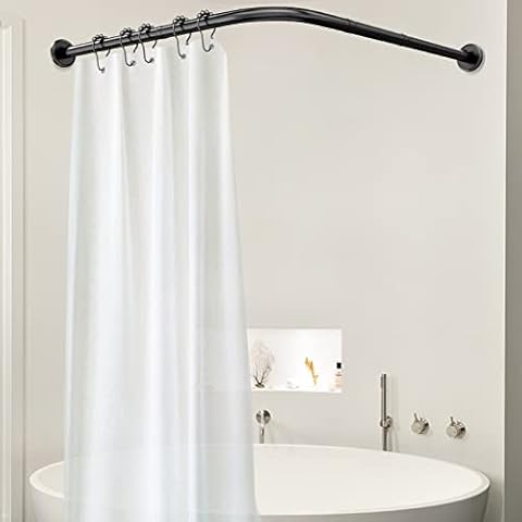 Shower Curtain Rail L Shape Drilling Must Shower Curtain Angle Rails Stainless Steel 70-100 x 90-120 cm Shower Rail Corner with 24 Pieces Shower Curtain Rail Bathtub for Bathroom Changing Room Cover