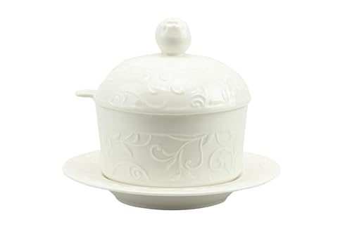 Mondocreazioni Bomboniera matrimonio formaggiera con piattino in porcellana bianco harmony PRMT24206