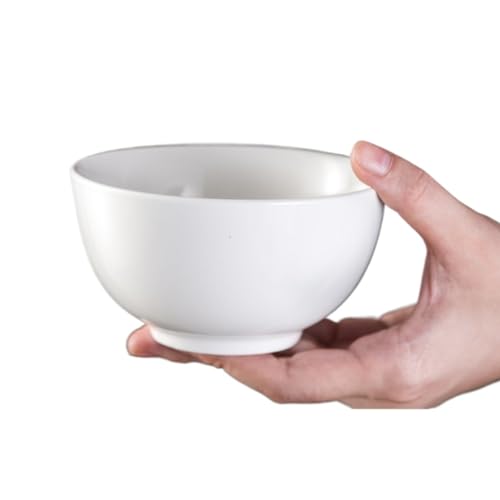 白い刷毛目円形陶磁器どんぶり電子レンジ対応シンプルご飯茶碗サラダ用 (4.3インチ光沢のあるボウル)