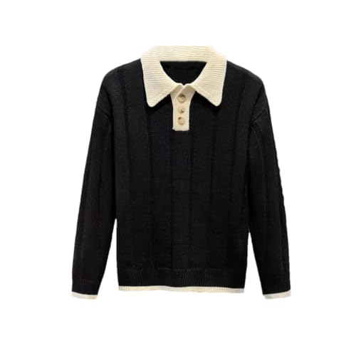 Men's Knitting Casual Turn-Down Collar Button Contrast Color Stripe Slim Sweater Tops