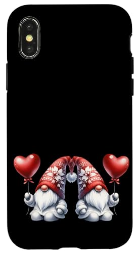 Carcasa para iPhone X/XS Red Heart Balloons For Couples Love Valentines Day Gnome