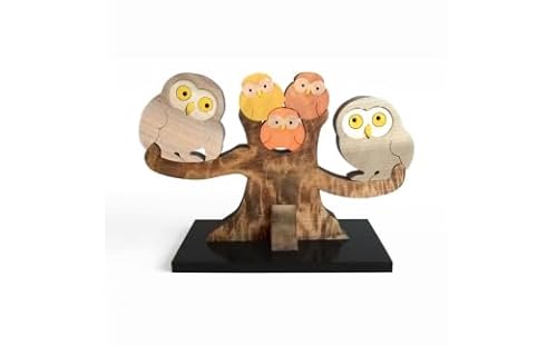 止まり木のしあわせふくろう家族 S 黒台付 工芸品 |HG000932
