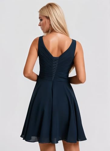 Chiffon Short Bridesmaid Dresses for Women V-Neck Pleated Formal Dress A-Line Ruched Cocktail Party Gown3