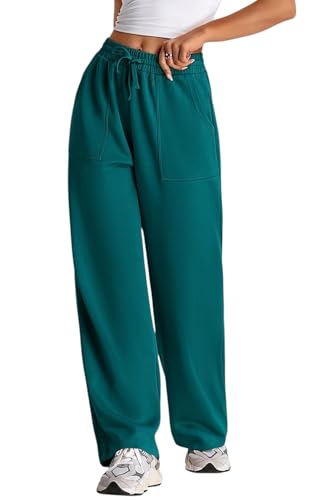 Image of Q - RIOUS Women's Wide Leg High Waisted Baggy Lounge Sweat Pants Drawstring Athletic Flared Joggers with Pockets