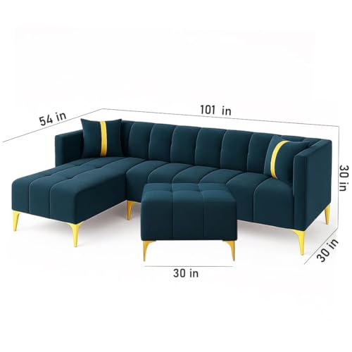 Image of Sleepify Livingstyle 6 Seater LHS L Shape Sofa Set with Centre Table (Teal)