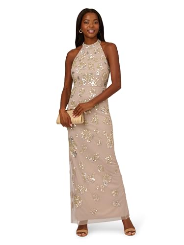 Adrianna Papell Womens Bead Halter Column Dress4