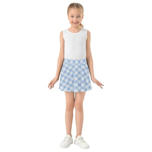 Gingham Plaid Girls Athletic Skirt with Shorts Flowy Skorts for Little Girl Cheerleading Skirts with Pockets 4-12Y4