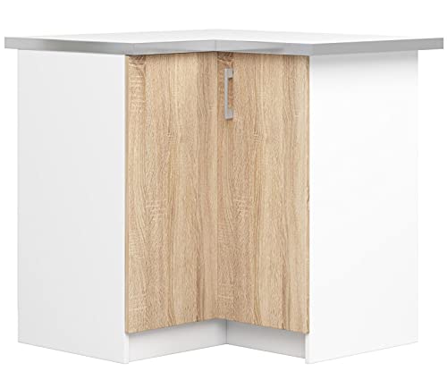 3E 3xE living.com Küchenmöbel Cansaro, Eckunterschrank mit 2 Tür mit Küchenarbeitsplatte in Sonoma & weiß (B:84cm H:85,5cm T:44,5cm) mehr Teile zum Auswahl