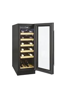 Candy DiVino Cantinetta Vino da Incasso, 20 Bottiglie, 1 Zona, con Vetro Anti-UV e Filtro ai Carboni Attivi, 6 Ripiani in Legno, Luce LED Interna, Classe F, 29,5 x 57,5 x 81,3 cm, Nera - CCVB 30/1