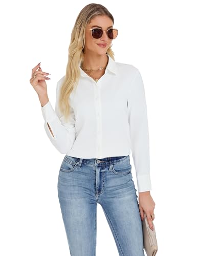 JTD Women's Button Down Shirts Long Sleeve Collared Blouses Wrinkle-Free Work Office Casual Chiffon Top3