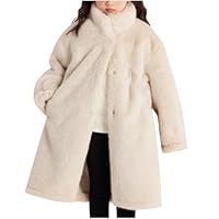 Kids Girls' Coats Faux Fur Long Fleece Jacket, Winter Warm Fluffy Fuzzy Artificial Overcoat Longline Parka Peacoats Outerwear School Cold Weather Beige 6 Years