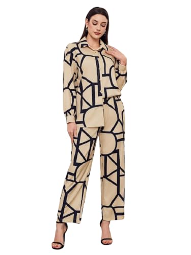 Bollyclues Women's Cotton Floral Printed Shirt Collar Tunic with Trousers Co-Ord Set/Cotton Cord Set for Women