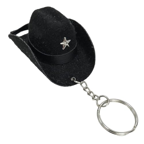GANYKQ Stylish Western Cowboy Hat Keychain Pendant Practical Leather Keyrings Portable Bag Key Chain Decoration for Women, Black, as described
