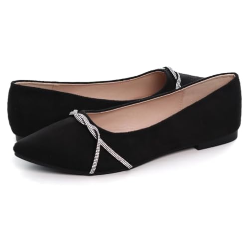 Image of TN TANGNEST Womens Casual Flats Chain Ballet Flats | Fashion Pointed Toe Rhinestone Flats, Comfort Slip On Dress Shoes for Business Work Office Wedding Party