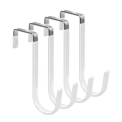 Popolier ドアハンガー (4個入り) ドアフック ロング 金具 帽子 洋服 ハンガーフ ック おしゃれ 収納 壁掛けフック 扉 クローゼット 室内干し 吊り下げ 耐荷重9kg 傷防止 カバン 大型 (ホワイト)