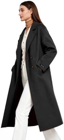 Women's Fall Long Wool Pea Coat,Double Sided Blended Classy Breasted Trench Coats Jacket,Length Winter Dress Overcoat