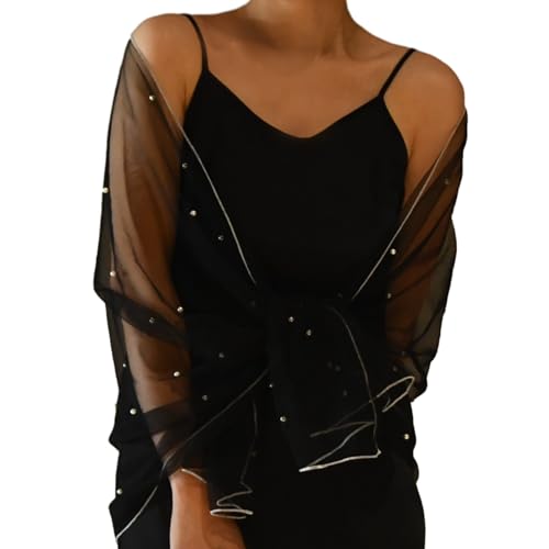 Bridal Wedding Shawl Sheer Wrap Wedding Shawl Shrug Wrap With Pearl Beads Eye-Catching Shoulder Prom Capelet